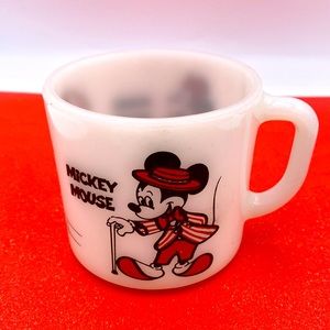Disney Anchor Hocking Vintage Federal Glass Mickey & Minnie Coffee Cup